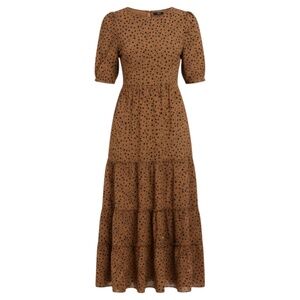 BB DAKOTA - SHORT SLEEVE MAXI DRESS - POLKA DOTS - CAMEL/BLACK - 2